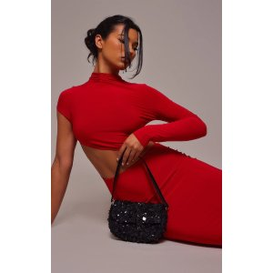 PrettyLittleThing Black Sequin Shoulder Bag
