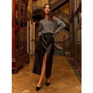 Mustard Seed Faux Leather Front Slit Cargo Pocket Midi Skirt - Brands We Love