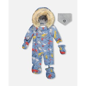 One Piece Baby Car Seat Snowsuit With Dino Print