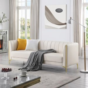 Dreiling 77.6"W Faux Leather Tuxedo Arm Sofa