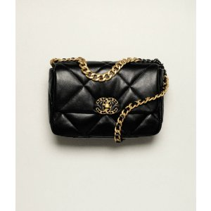 Chanel 19 handbag, Shiny lambskin, gold-tone, silver-tone & ruthenium-finish metal, black — Fashion |