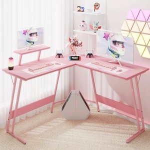 Sherri L Shaped Gaming Computer Desk with Large Monitor Stand