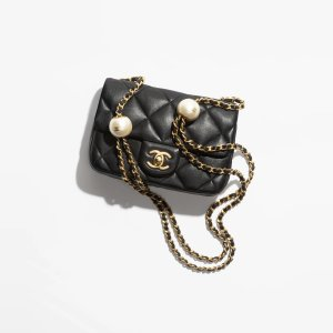 Chanel Mini Flap Bag Lambskin, Imitation Pearls & Gold-Tone Metal Black