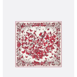 Dior Le Coeur des Papillons 70 Square Scarf White and Red Silk Twill