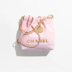 Chanel 22 Mini Handbag Shiny Calfskin Patchwork & Gold-Tone Metal Light Pink & Light Purple