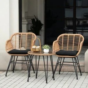 Wicker Bistro Set Outdoor Furniture with Cushions (Set of 3) by Tappio - 21.2"L x 23.6"W x 31.5"H - Multi