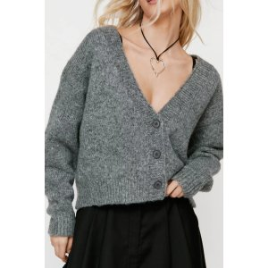 Oversized Brushed Knit Cropped Cardigan
