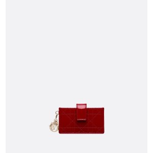 Dior Lady Dior 5-Gusset Card Holder Cherry Red Patent Cannage Calfskin