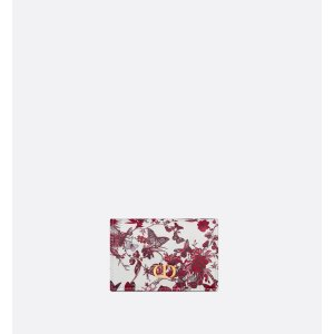 Dior Caro Glycine Wallet White and Red Calfskin with Le Coeur des Papillons Print