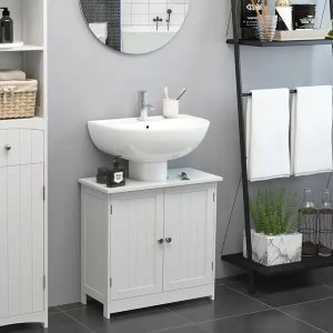 HOMCOM Under Sink Bathroom Cabinet with 2 Doors and Shelf, Pedestal Sink Bathroom Vanity Cabinet