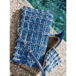Michael Kors Empire Medium Frayed Denim Chain-Link Pochette