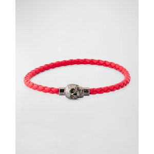 Alexander McQueen Men's Braided Leather Skull Cord Bracelet