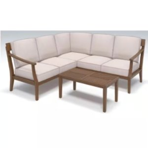 Hampton Bay Woodford Eucalyptus Outdoor Corner Chair with CushionGuard Bright White Cushions