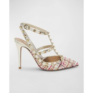 Valentino Rockstud T-Strap Tweed Pumps