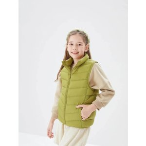 Balabala Balabala Tween Girl Winter Zipper Stand Collar Lightweight Warm Vest Down Coat Green | SHEIN USA