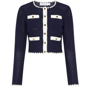 Self Portrait Crochet contrast trim cardigan