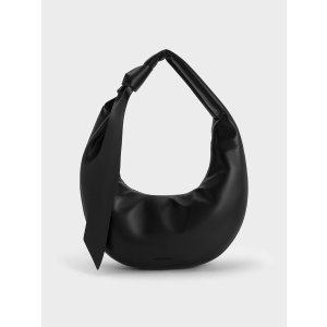 Charles & Keith Toni Knotted Curved Hobo Bag - Noir