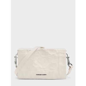 Charles & Keith Matina Crinkle-Effect Crossbody Bag - Cream